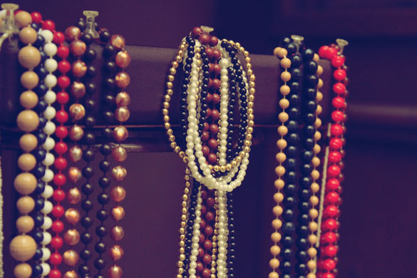 Necklaces being displayed on Vitrine