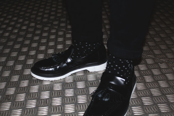 Black socks with white dots