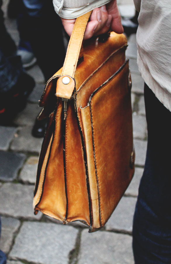 Vintage leather satchel for men from the back