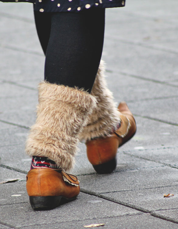 brown furry leg warmers
