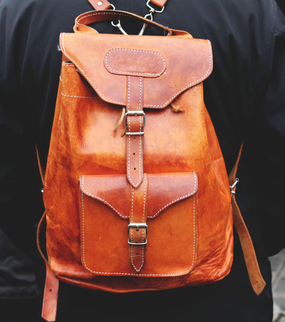 leather rucksack in cognac